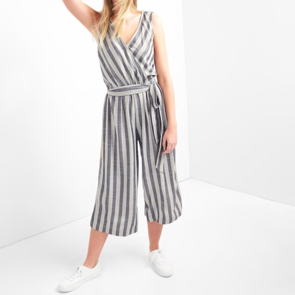 Stripe sleeveless wrap jumpsuit-petite small